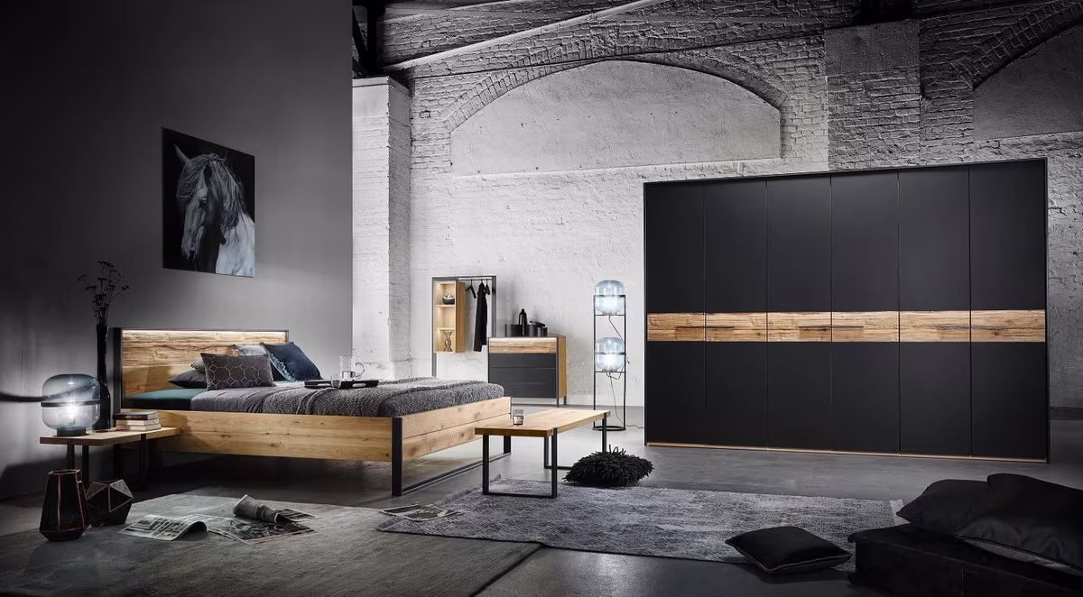 Thielemeyer Steel Schlafzimmerset inkl. Drehtürenschrank 6-türig mit Colorglastüren