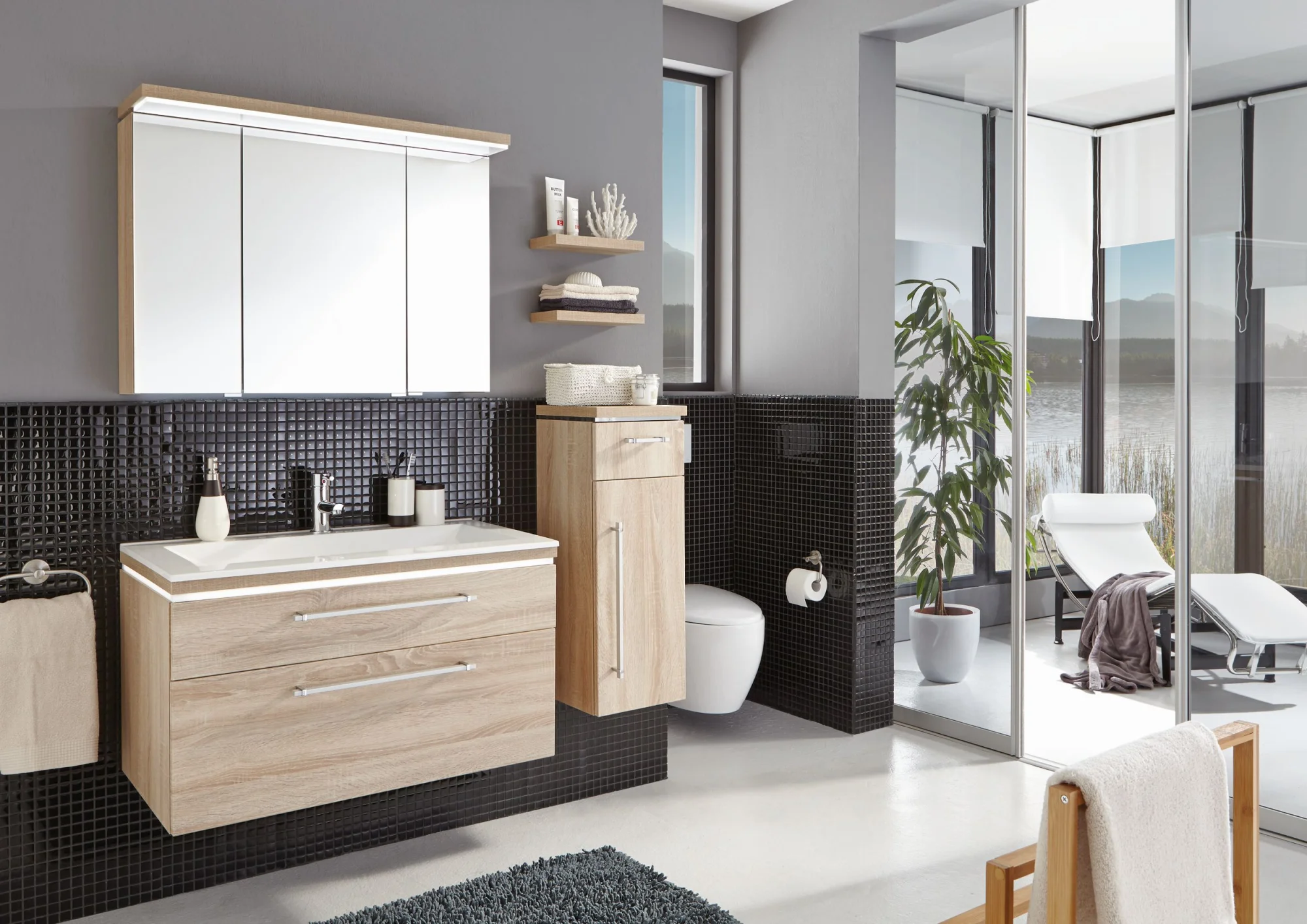 Puris Cool Line Badmöbelset 90 cm - mit Spiegelschrank Serie B