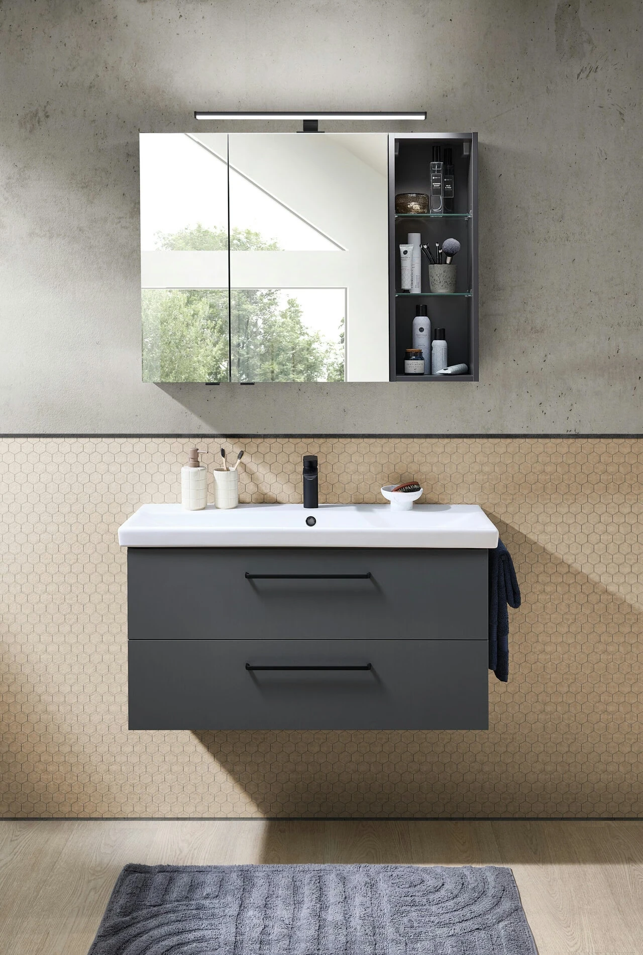 Pelipal 6090 Badmöbelset 100 cm - mit Spiegelschrank und Regal - Ansicht 2