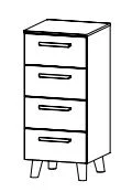 Schubkommode mit 4 Schubkästen - Füße und Griffe Wildeiche massiv - Breite 40 cm /  Höhe 90 cm / Tiefe 42 cm