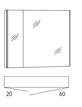 SAD8R Spiegelschrank, 2 Spiegeltüren mit Innenspiegel, 2 Glasböden, Schalter und Steckdose, seitliche LED Beleuchtung - Maße: 80x70,3x14,5 cm