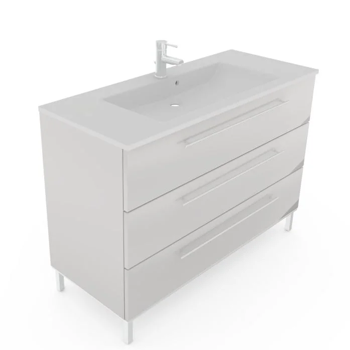 Puris Quada Mineralmarmorwaschtisch mit Unterschrank 120 cm - Weiß glanz - sofort lieferbar - Ansicht 2