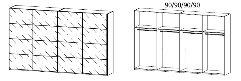 Rauch Select Beluga-Extra - Schwebetürenschrank Korpus in Dekorfarben / Front aus Glas - Ansicht 9