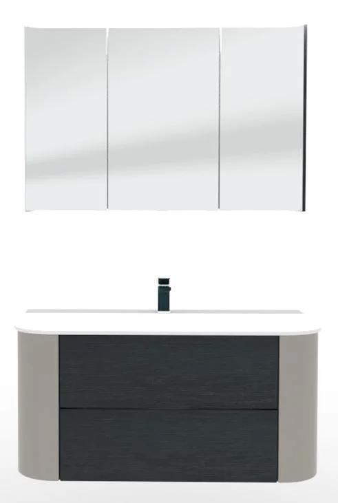 Puris Veluna Badmöbelset mit Stonepluswaschtisch und Spiegelschrank - 100 cm - Ansicht 5
