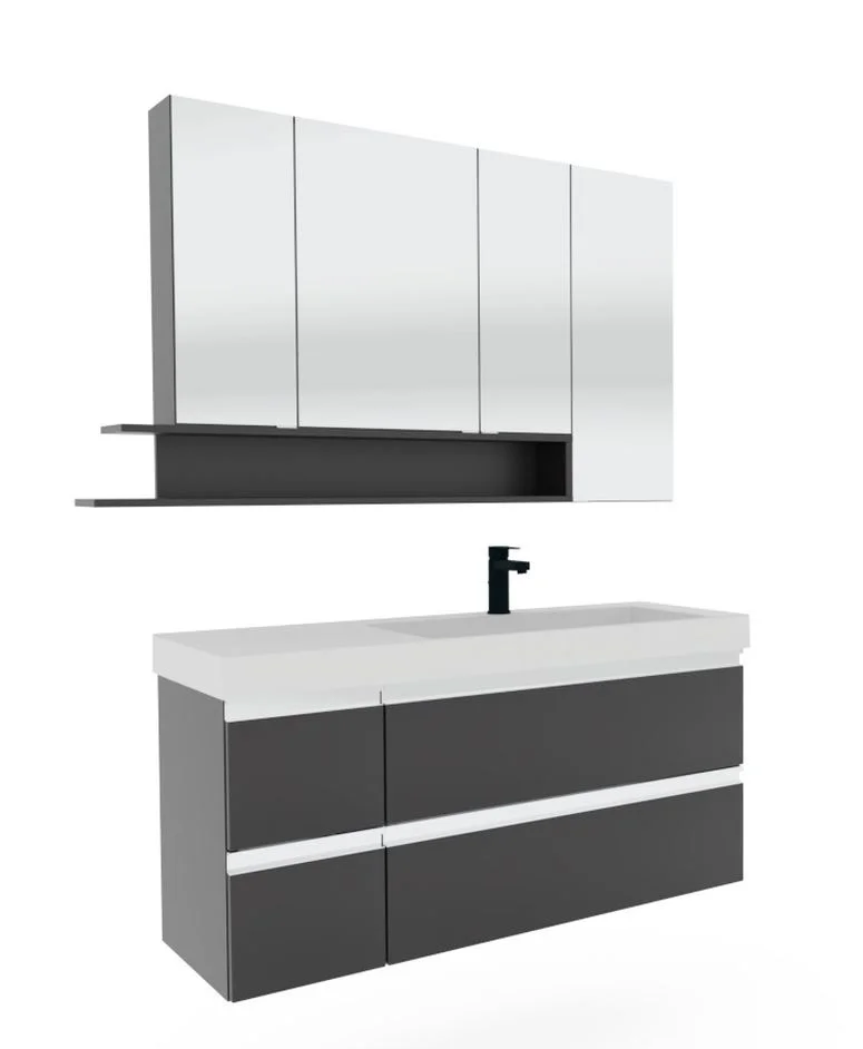 Puris c!puro Badmöbel Set - 120 cm Becken - Ablage links / mit 4 Auszügen - Ansicht 10