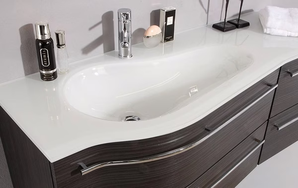 Glaswaschtisch Optiwhite -  Ablagefläche rechts / Becken links