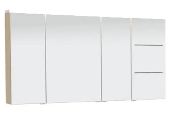 Spiegelschrank 120 cm SET40126R- 3 Doppelspiegeltüren, 6 Glasböden, 1 Schalter / Steckdosenelement,1 Doppelspiegeltür mit LED Lichtfenster, 2 beleuchtete Glasböden,  LED Flächenleuchte - Maße: 150x120x66 cm