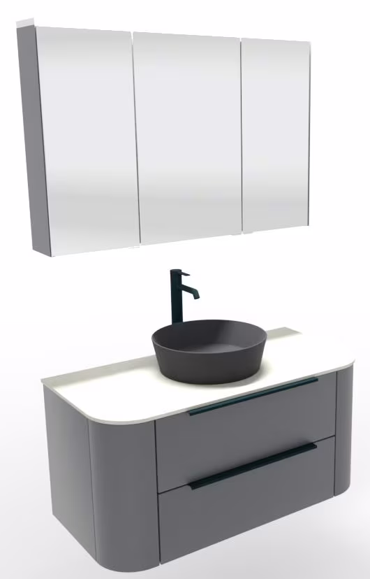 Puris Veluna Badmöbelset mit Aufsatzwaschtisch und Spiegelschrank - 100 cm - Ansicht 5