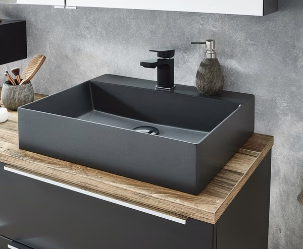 WTM480543 Keramik Aufsatzbecken / Squared carbone schwarz / Breite 50 cm / Tiefe 45 cm / Höhe 13 cm