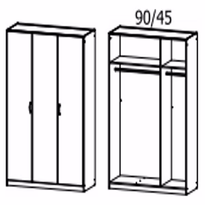 3732 Drehtürenschrank, 3-türig 136x197x54 cm