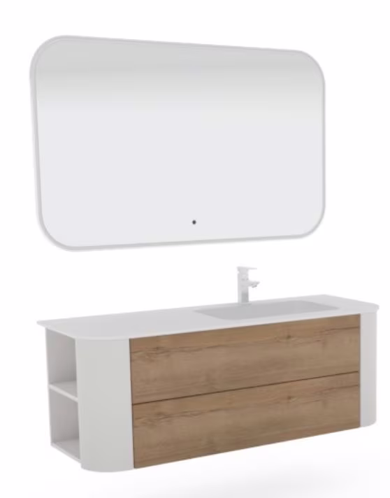 Puris Veluna Badmöbelset mit Stonepluswaschtisch und Flächenspiegel - 130 cm