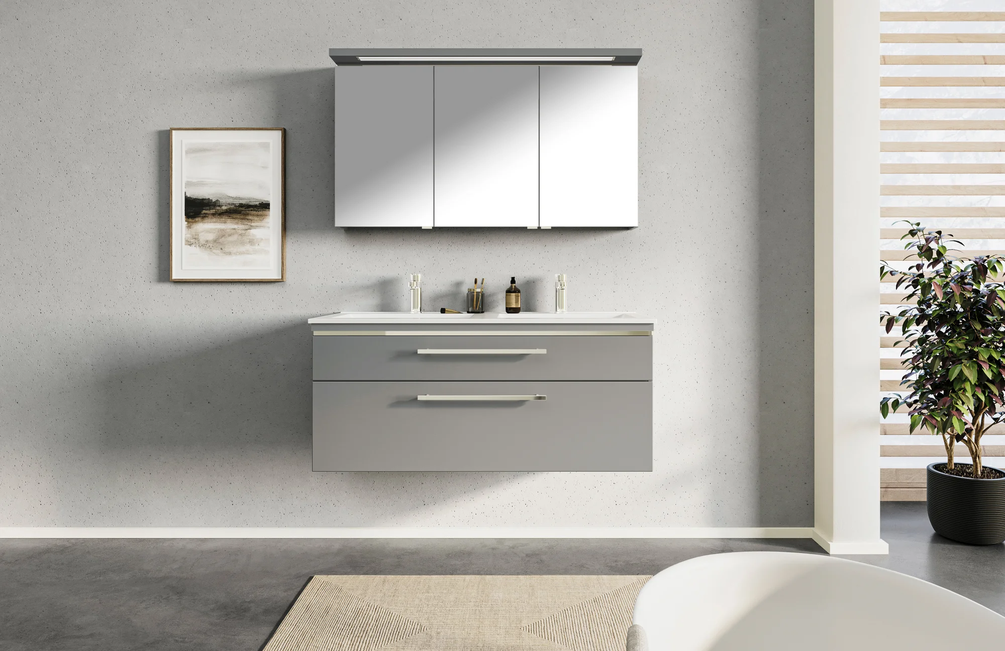 Puris Cool Line Badmöbelset mit Doppelwaschtisch 120 cm - mit Spiegelschrank Serie A - Ansicht 9