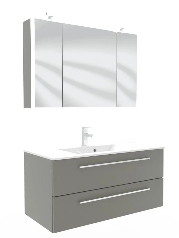 Puris Fresh Badmöbel Set mit Mineralmarmor- oder Glaswaschtisch - 100 cm