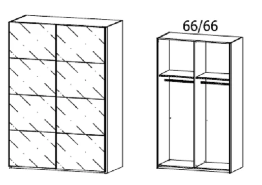 Rauch Select Beluga-Extra - Schwebetürenschrank Korpus in Dekorfarben / Front aus Glas