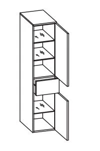 328.013057 - Midischrank / 2 Drehtüren / 1 Schubkasten / 3 Einlegeböden / Breite 30 cm / Höhe 141 cm / Tiefe 33 cm
