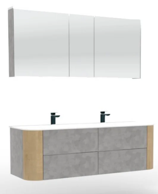 Puris Veluna Badmöbelset mit Doppelwaschtisch und Spiegelschrank - 150 cm - Ansicht 4