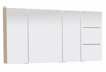 Spiegelschrank 120 cm SET40126R- 3 Doppelspiegeltüren, 6 Glasböden, 1 Schalter / Steckdosenelement,1 Doppelspiegeltür mit LED Lichtfenster, 2 beleuchtete Glasböden,  LED Flächenleuchte - Maße: 150x120x66 cm