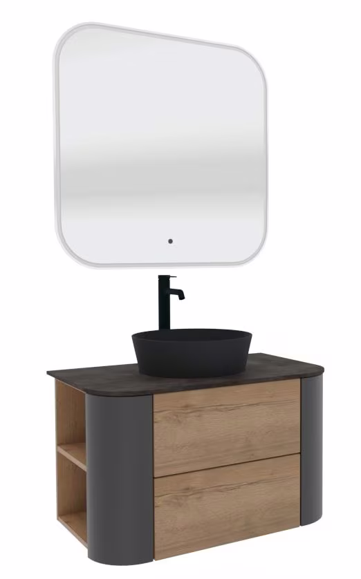 Puris Veluna Badmöbelset mit Aufsatzwaschtisch und Flächenspiegel - 80 cm - Ansicht 3