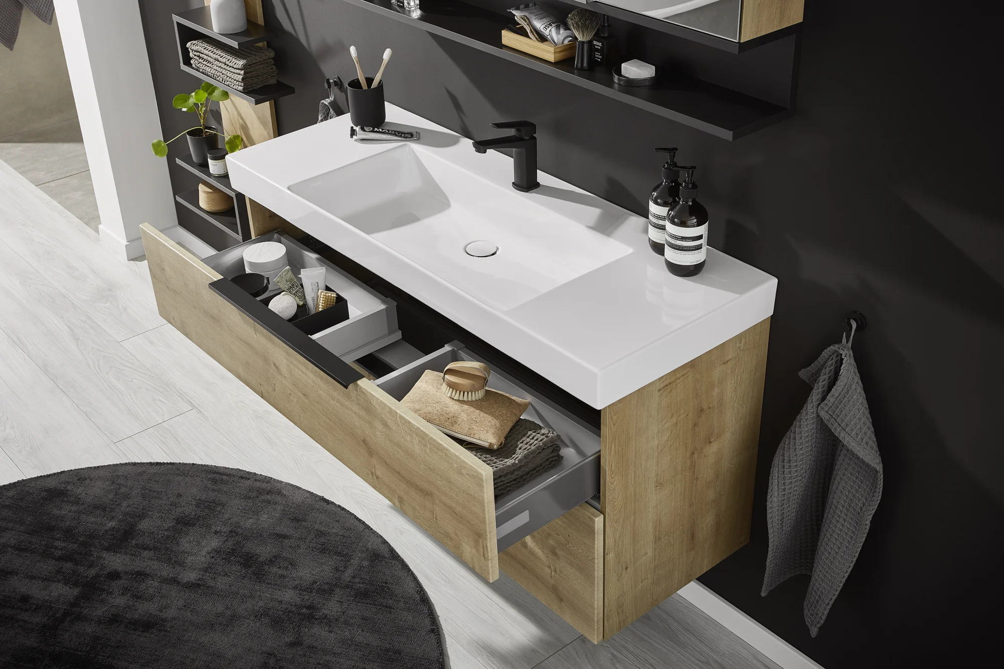 Puris c!mano Badmöbel Set - 122 cm mit Spiegelschrank - Ansicht 6