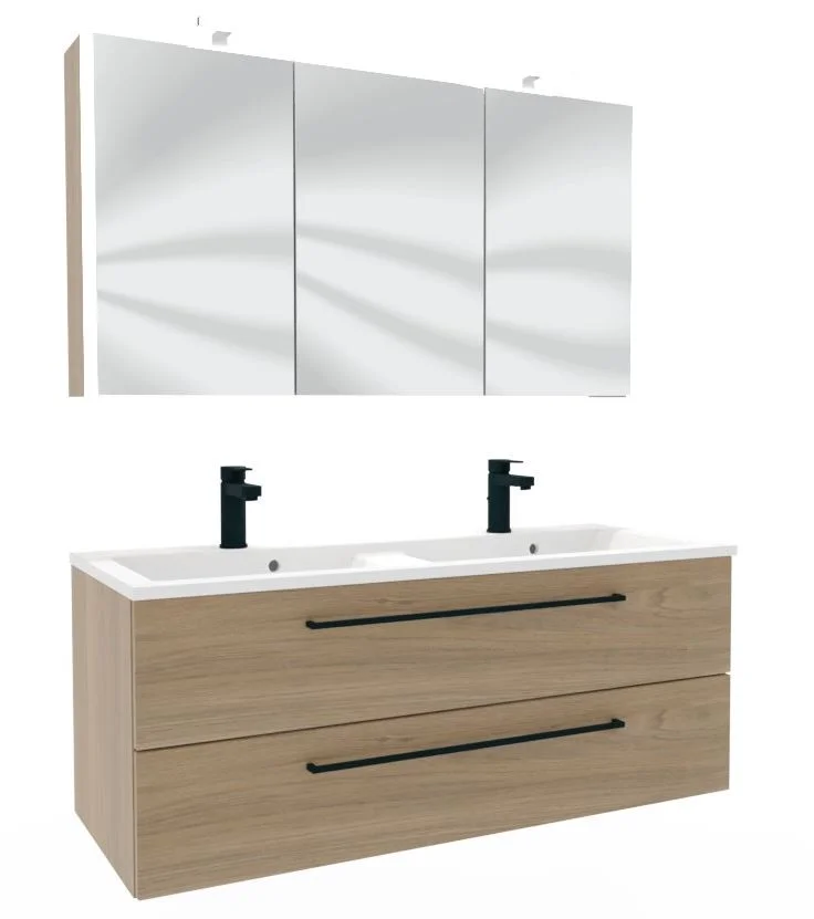 Puris Fresh Badmöbel Set mit Mineralmarmor- oder Glasdoppelwaschtisch - 120 cm