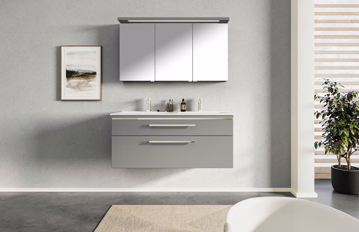 Puris Cool Line Badmöbelset mit Doppelwaschtisch 120 cm - mit Spiegelschrank Serie A - Ansicht 9