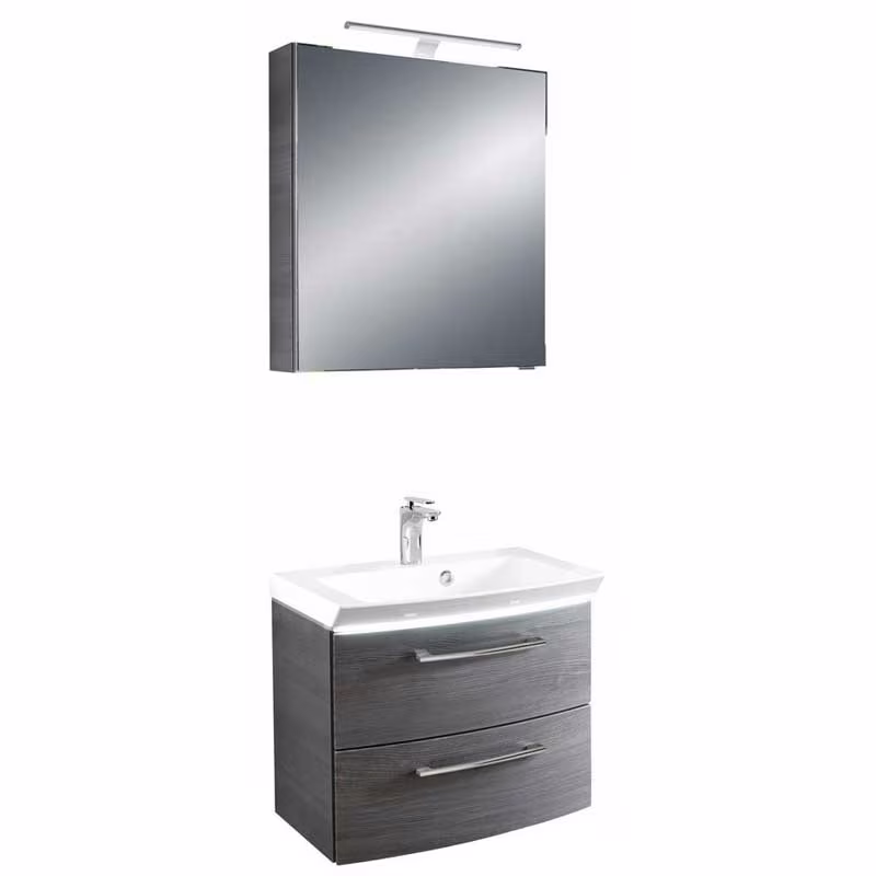 Pelipal Cassca Set in Sangallo Grau mit Mineralmarmorwaschtisch und Spiegelschrank - 60 cm