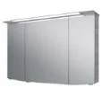CS SPS 60, inkl. LED-Beleuchtung im Kranzboden, 3 Drehtüren, einfach verspiegelt, 6 Glasböden, mit Schalter und Steckdose - 71,5x120x17 cm