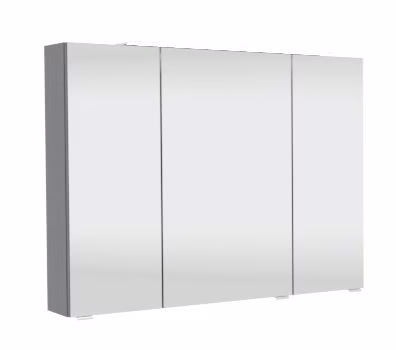 SAZC9 Spiegelschrank, 3 Türen, 6 Glasböden, inkl. Schalter und Steckdose, mit LED Aufbauleuchte AZB60 schwarz - Maße: 90x70,3x17 cm