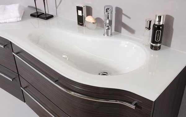 Glaswaschtisch Optiwhite - Ablagefläche links / Becken rechts