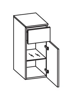378.013040 Unterschrank / 1 Drehtüre / 1 Schubkasten / 1 Glaseinlegeboden / inklusive Türdämpfer