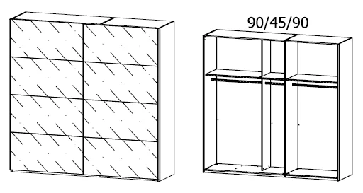 Rauch Select Beluga-Extra - Schwebetürenschrank Korpus in Dekorfarben / Front aus Glas - Ansicht 3