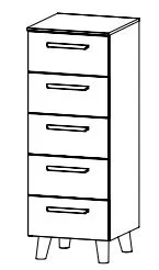 Schubkommode mit 5 Schubkästen / Füße und Griffe Wildeiche massiv / Breite 40 cm / Höhe 109 cm / Tiefe 42 cm
