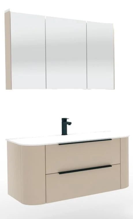 Puris Veluna Badmöbelset mit Stonepluswaschtisch und Spiegelschrank - 100 cm - Ansicht 2