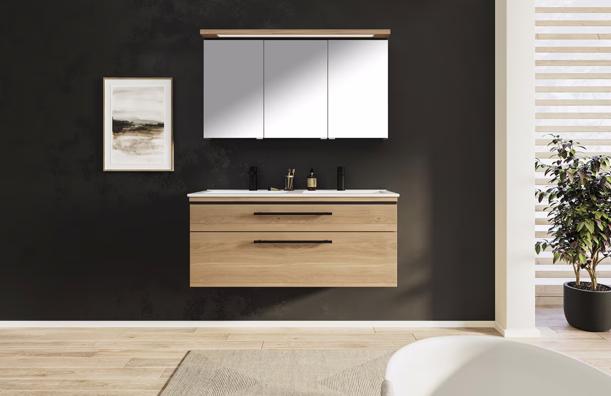 Puris Cool Line Badmöbelset mit Doppelwaschtisch 120 cm - mit Spiegelschrank Serie A - Ansicht 5