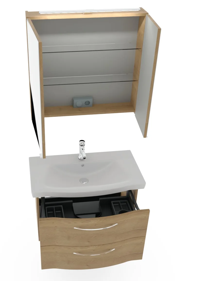 Pelipal 6005 Badmöbel Set inkl. Spiegelschrank mit Aufsatzleuchte - 80 cm - Ansicht 4