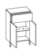 311.015040 - Problemlöser Unterschrank / 2 Drehtüren / 1 Schubkasten / 1 Einlegeboden / Abdeckplatte / 2 Füße - stehend