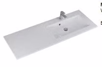 Mineralmarmorwaschtisch weiss, mit Armaturbohrung und Überlauf, Becken rechts - 2x133x50 cm