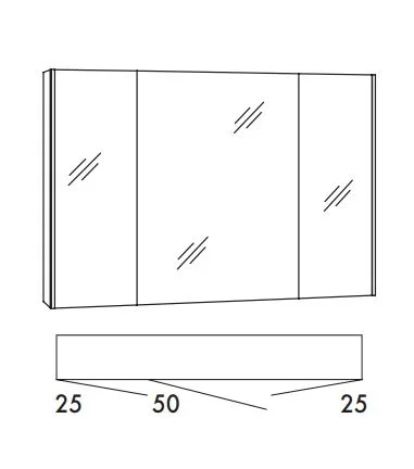 SADA10 Spiegelschrank, 3 Spiegeltüren mit Innenspiegel, 4 Glasböden, inkl. Schalter und Steckdose, seitliche LED Beleuchtung - Maße: 100x70,3x17 cm