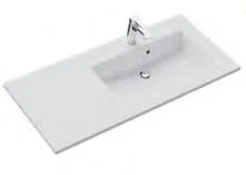 Solid Surface Waschtisch weiss matt, mit Armaturbohrung und Überlauf, Becken rechts - 2x113x50 cm