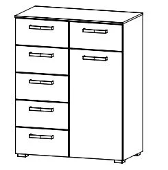 Kombikommode mit 1 Türe und 6 Schubkästen / Breite 80 cm / Höhe 100 cm / Tiefe 42 cm