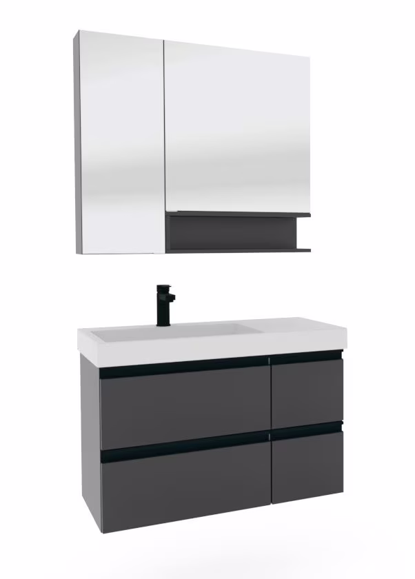 Puris c!puro Badmöbel Set - 90 cm mit Ablagefläche rechts / mit 4 Auszügen