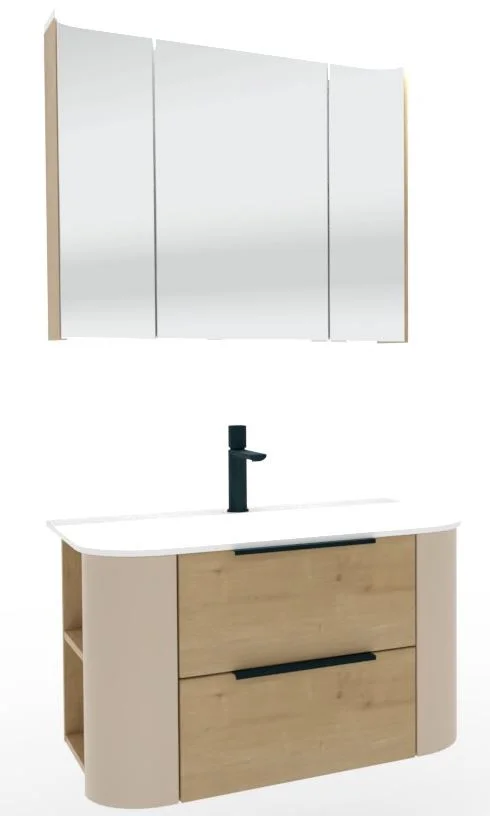 Puris Veluna Badmöbelset mit Stonepluswaschtisch und Spiegelschrank - 80 cm
