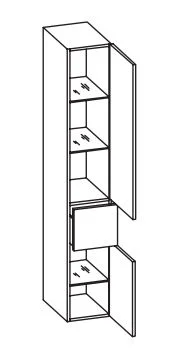 328.013029 - Hochschrank / 2 Drehtüren / 1 Schubkasten / 3 Einlegeböden / Breite 30 cm / Höhe 185,5 cm / Tiefe 33 cm