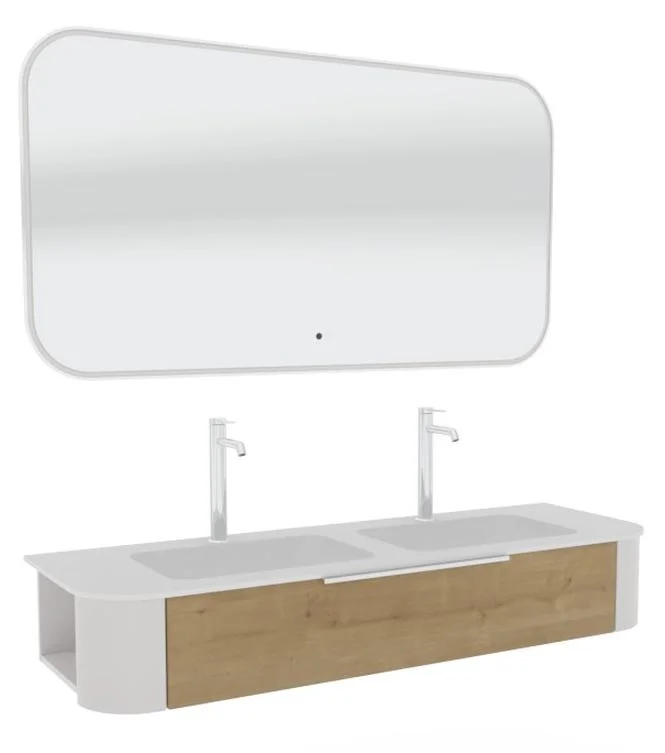 Puris Veluna Badmöbelset mit Doppelwaschtisch, ein Auszug und Badspiegel - 150 cm - Ansicht 5