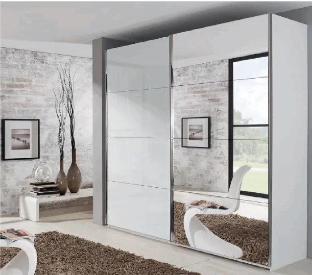 Rauch Orange x-Tend Schwebetürenschrank - Line-1 / Front mit Spiegeltüre, Dekor oder Farbglas - Ansicht 2
