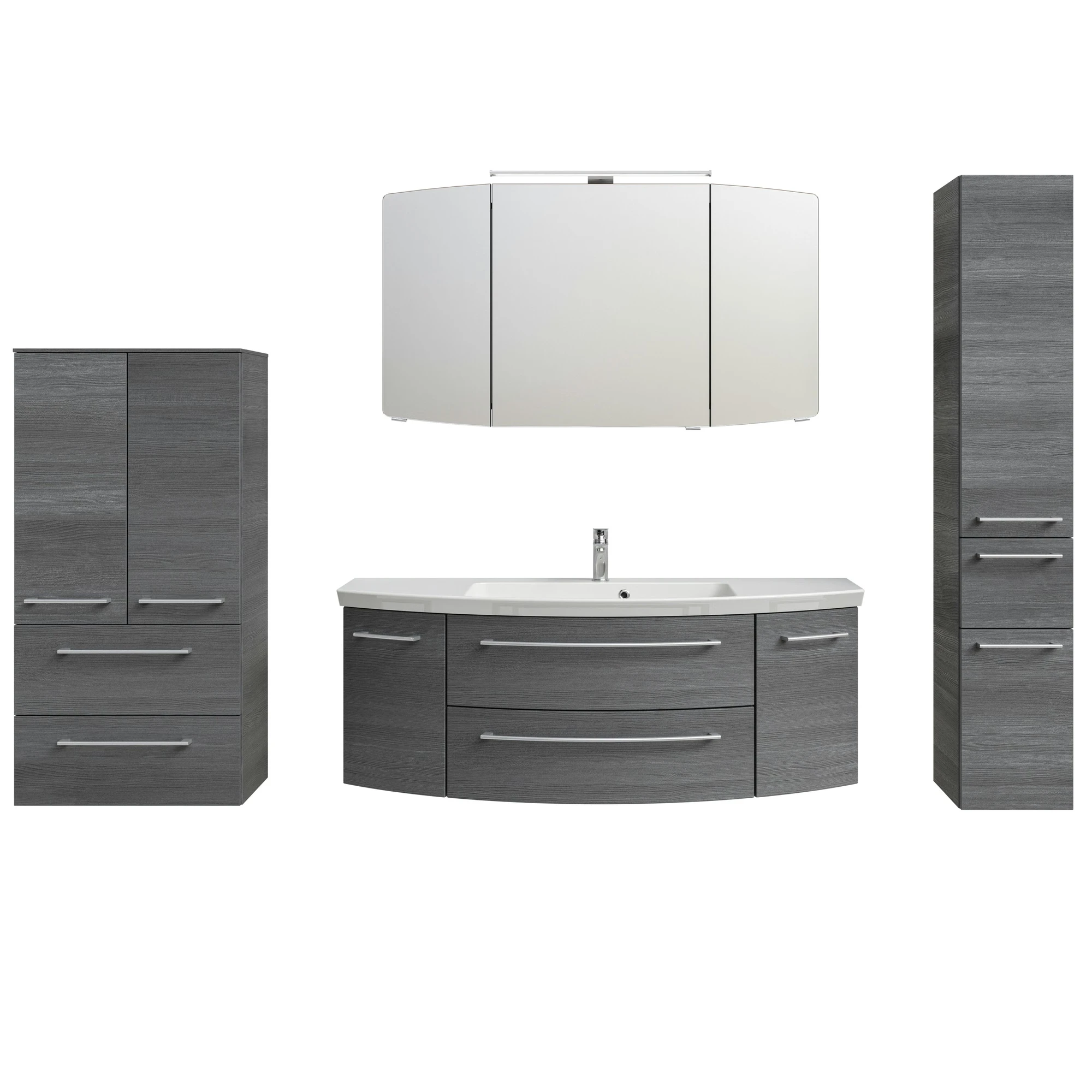 Pelipal Cassca Set in Graphit Struktur mit Mineralmarmorwaschtisch und Spiegelschrank - 140 cm