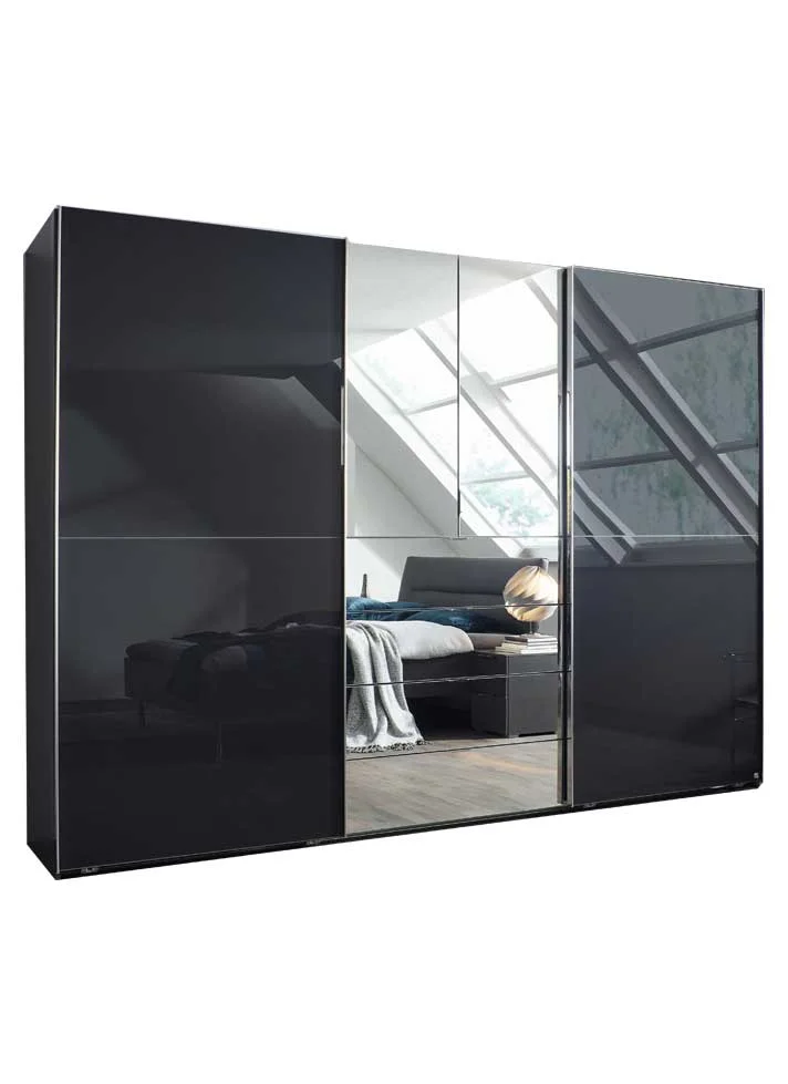 Rauch Select yourJOYce - Schwebetürenschrank Glas Basalt und Spiegel-Kombielement