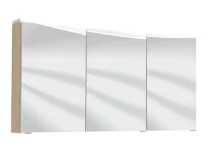 Spiegelschrank 120 cm S2A432S3, 1 LED-Flächenleuchte, 3 Spiegeltüren auf Trägerplatte, 2 Mittelwände, 6 Glasfachböden, 1 Schalter-Steckdosenelement, ohne Facettenschliff, Energieeffizienzklasse: A, B/H/T: 120x65x15 cm