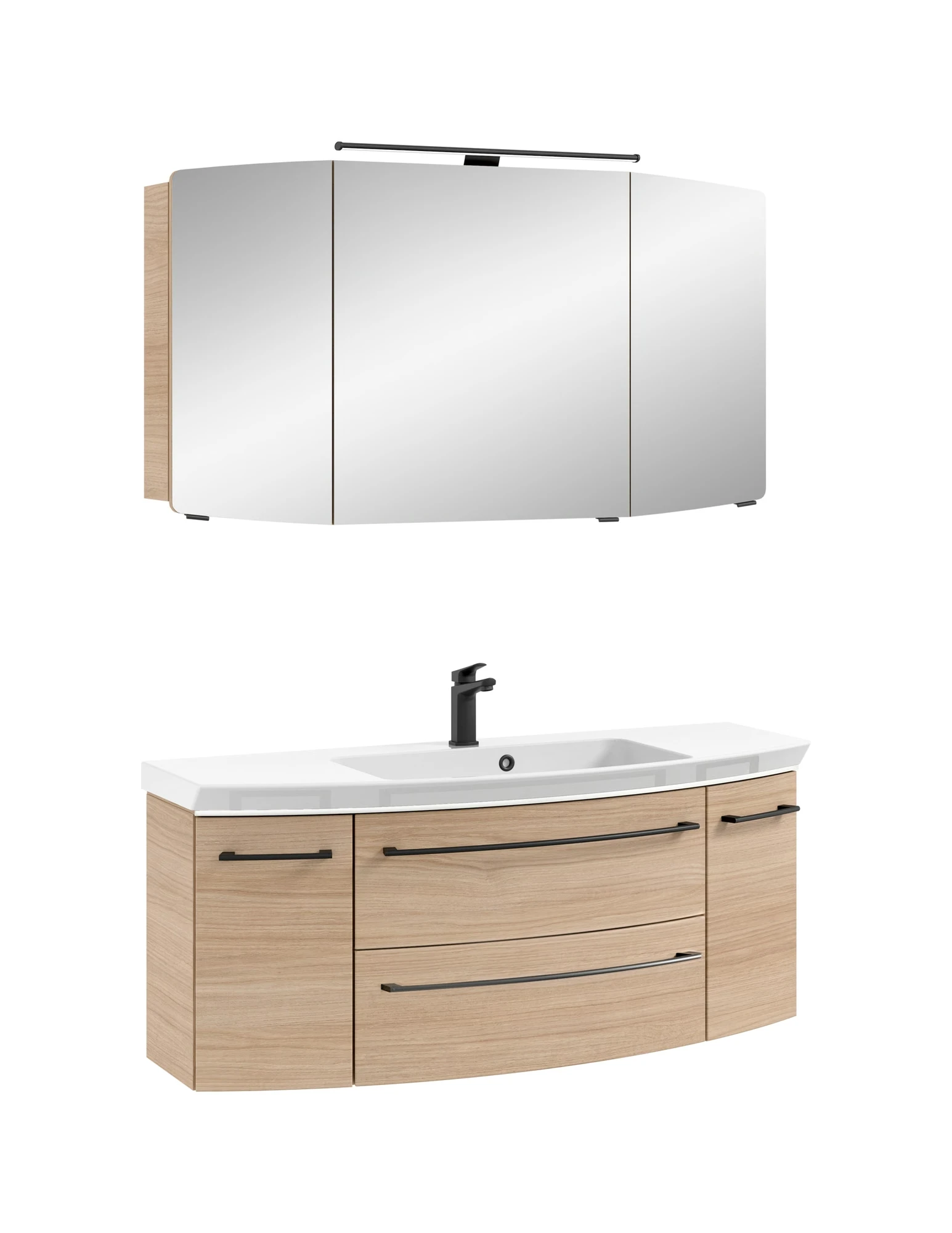 Pelipal Cassca Set in Tropea Eiche mit Mineralmarmorwaschtisch und Spiegelschrank - 120 cm