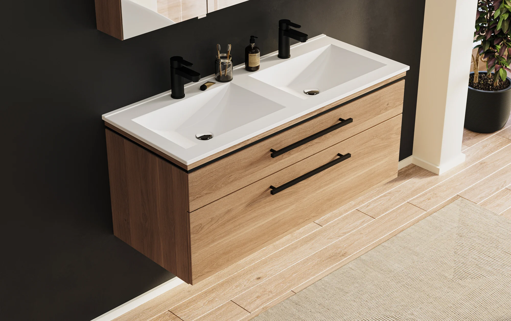 Puris Cool Line Badmöbelset mit Doppelwaschtisch 120 cm - mit Spiegelschrank Serie A - Ansicht 4